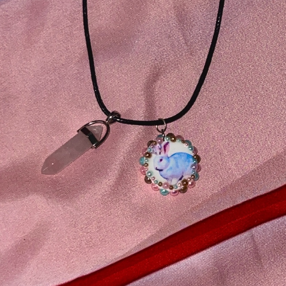 Charming Rabbit Pendant Necklace with Crystal Charm